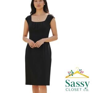 Banana Republic Black Cap Sleeve Dress Women’s 14 Wool Blend Empire Waist EUC